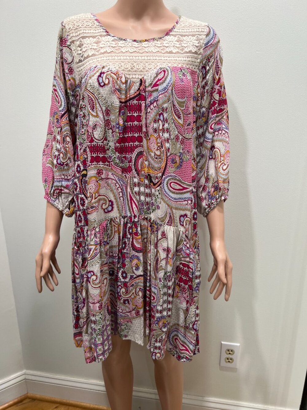 Umgee Pink Paisley Print Peasant Dress